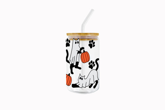VASO DE VIDRIO CON SORBETE: GATOS HALLOWEEN
